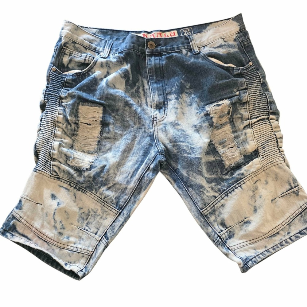 KAALU Denim Shorts Y2K Urban Streetwear Skater Distressed Tie Dyed Mens 40